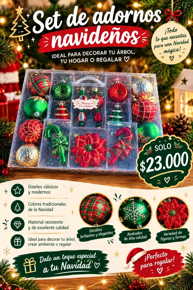 Set de Adornos Navideños Rojos y Verdes - 1