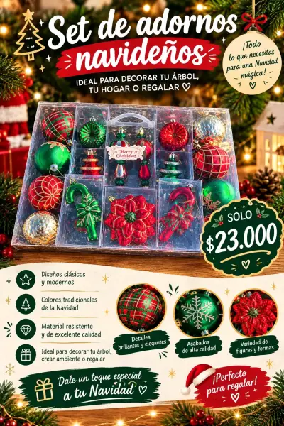 Set de Adornos Navideños Rojos y Verdes - miniatura 1