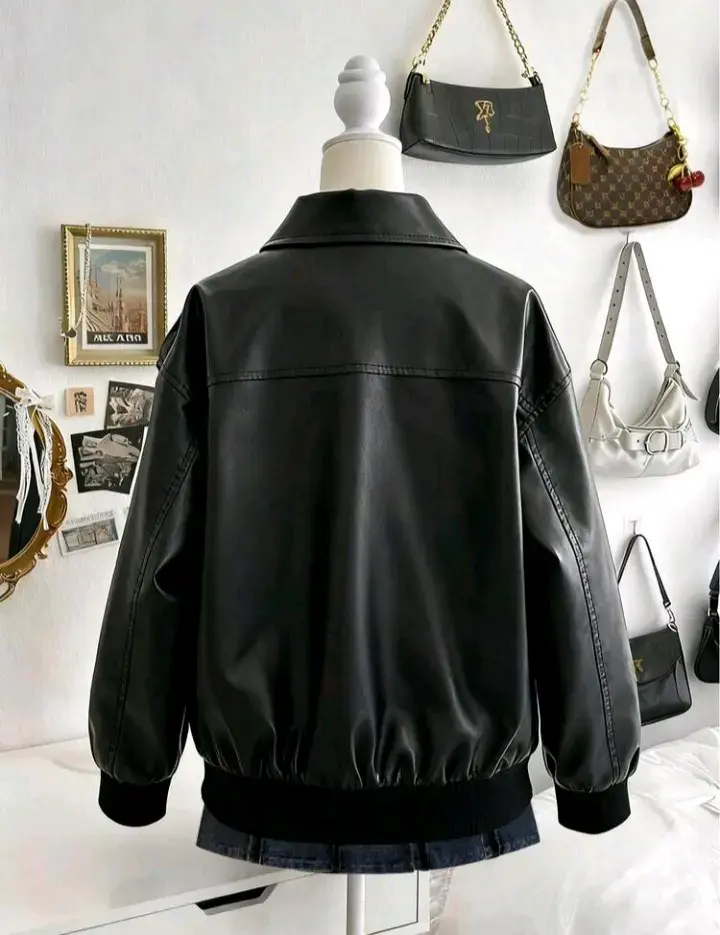 Chaqueta de cuero negra para mujer - 3