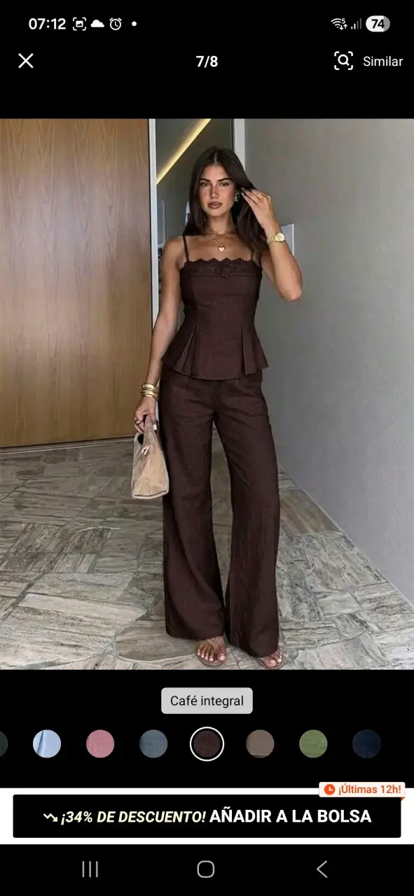 Conjunto de pantalón y top café integral - 1