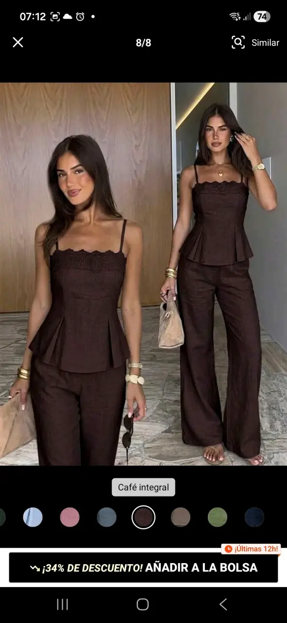 Conjunto de pantalón y top café integral - 3