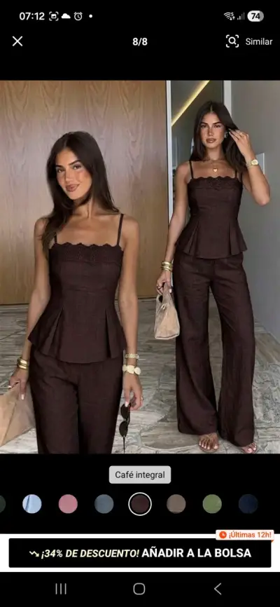 Conjunto de pantalón y top café integral - miniatura 3