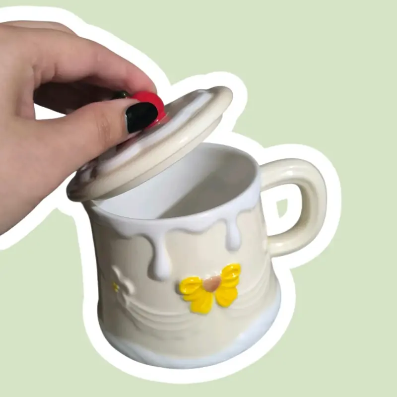 Taza de cerámica con diseño de pastel + tapa - 2