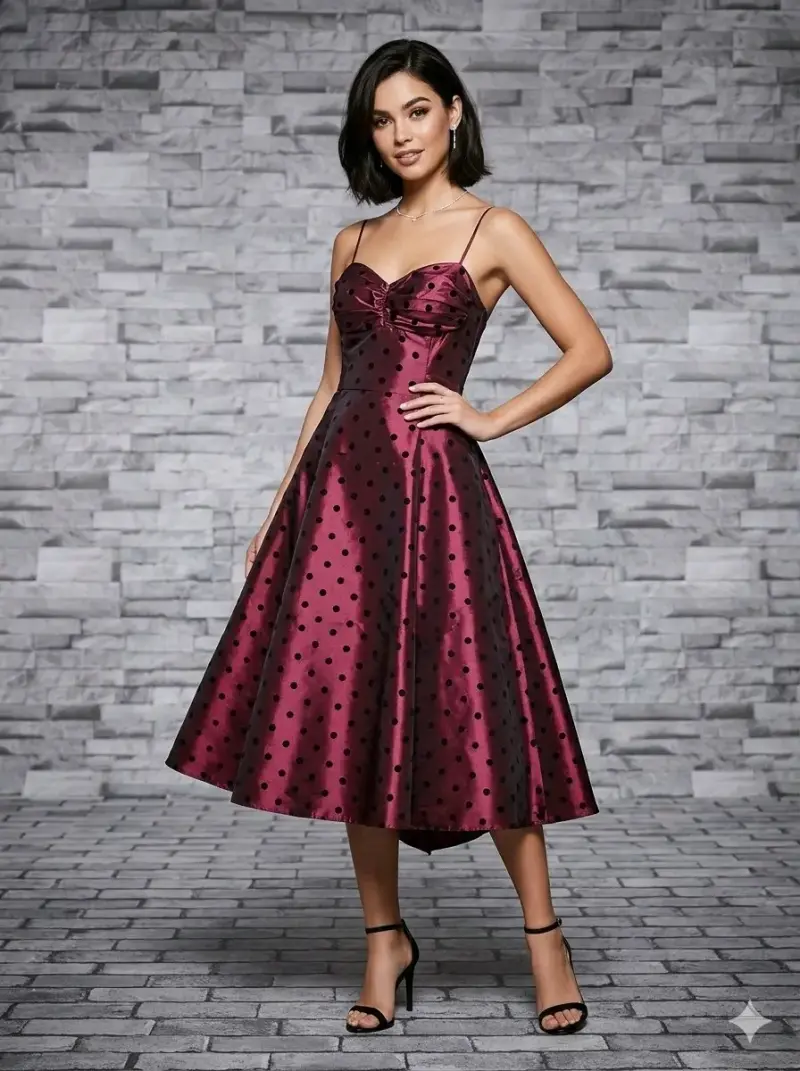 Vestido de fiesta burdeos con lunares - 1