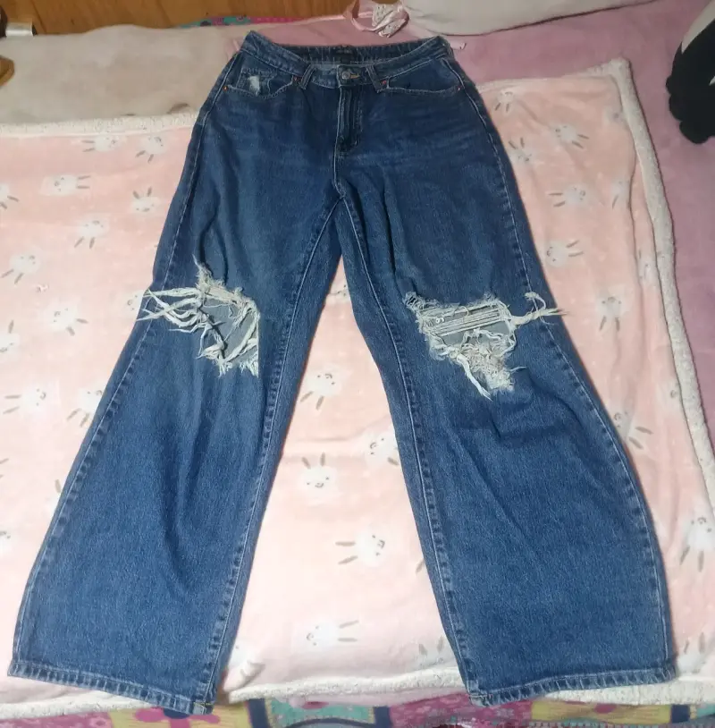 Jeans de mezclilla pierna ancha - 1