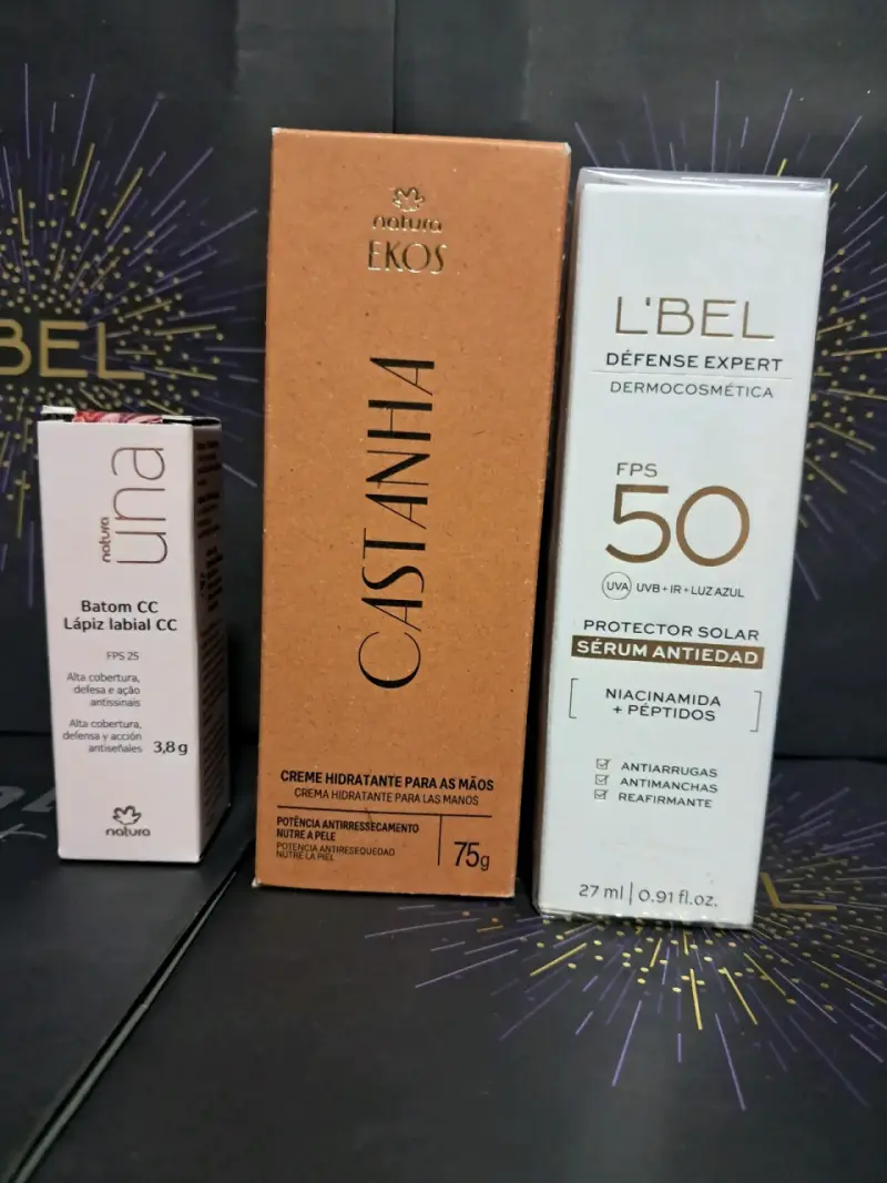 Set de cosméticos Natura y L'Bel con protector solar y crema hidratante