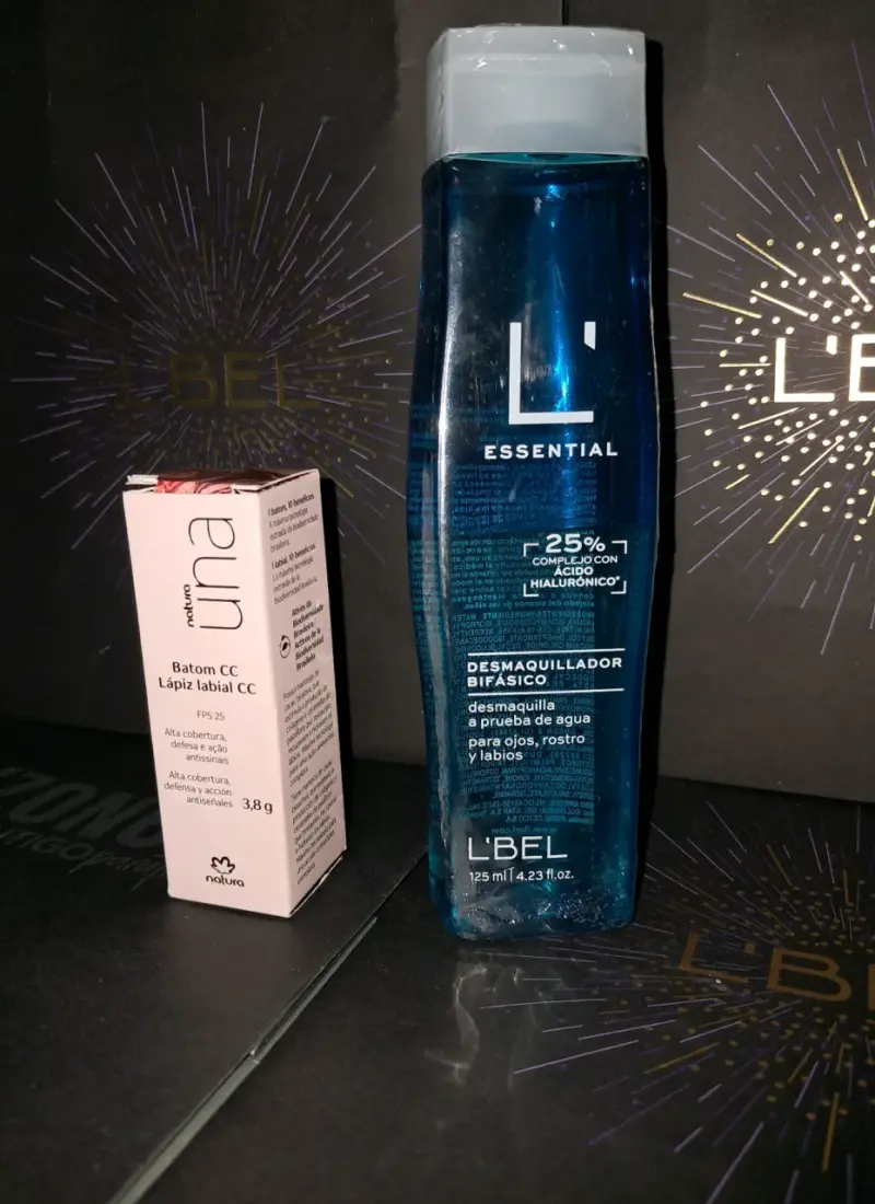 Set de desmaquillador bifásico L'Bel y lápiz labial Natura