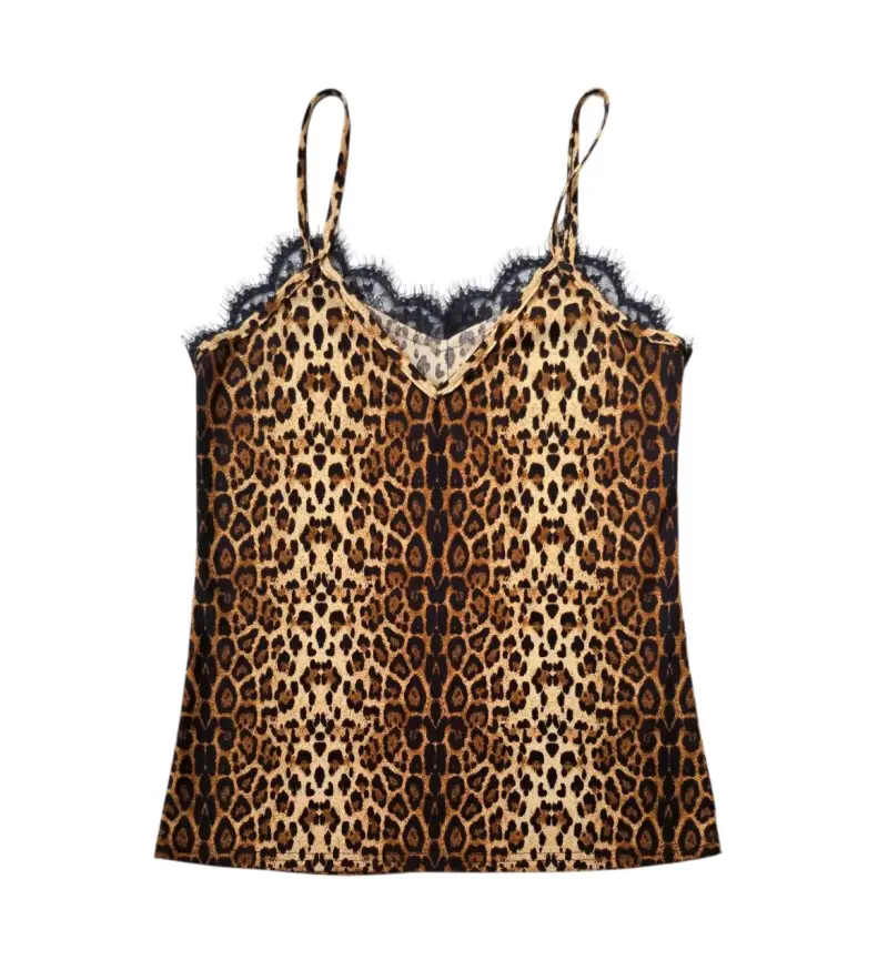 Polera Mujer Top Lencero Satinado Leopard Talla S - 2