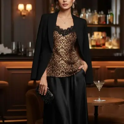 Polera Mujer Top Lencero Satinado Leopard Talla S - miniatura 4