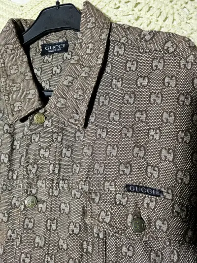 Chaqueta de diseño con logo Gucci marrón - miniatura 3