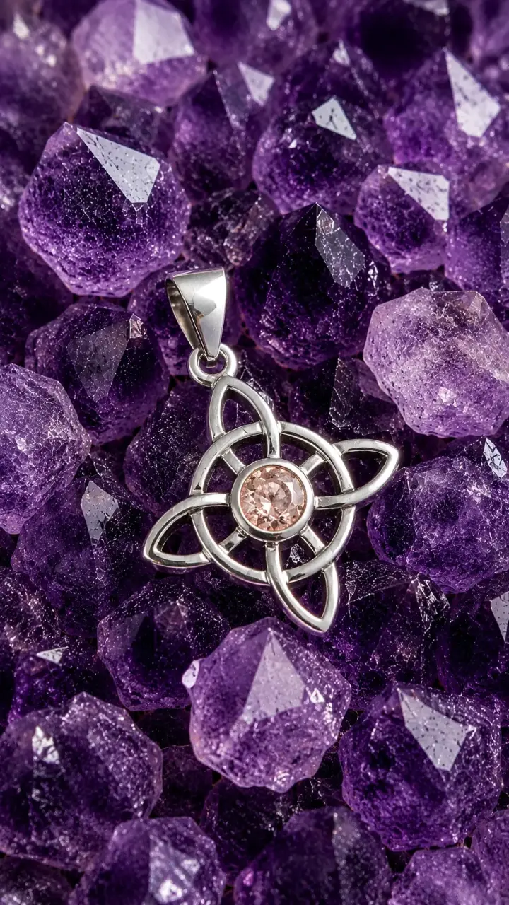Colgante de plata Nudo de Bruja rosa