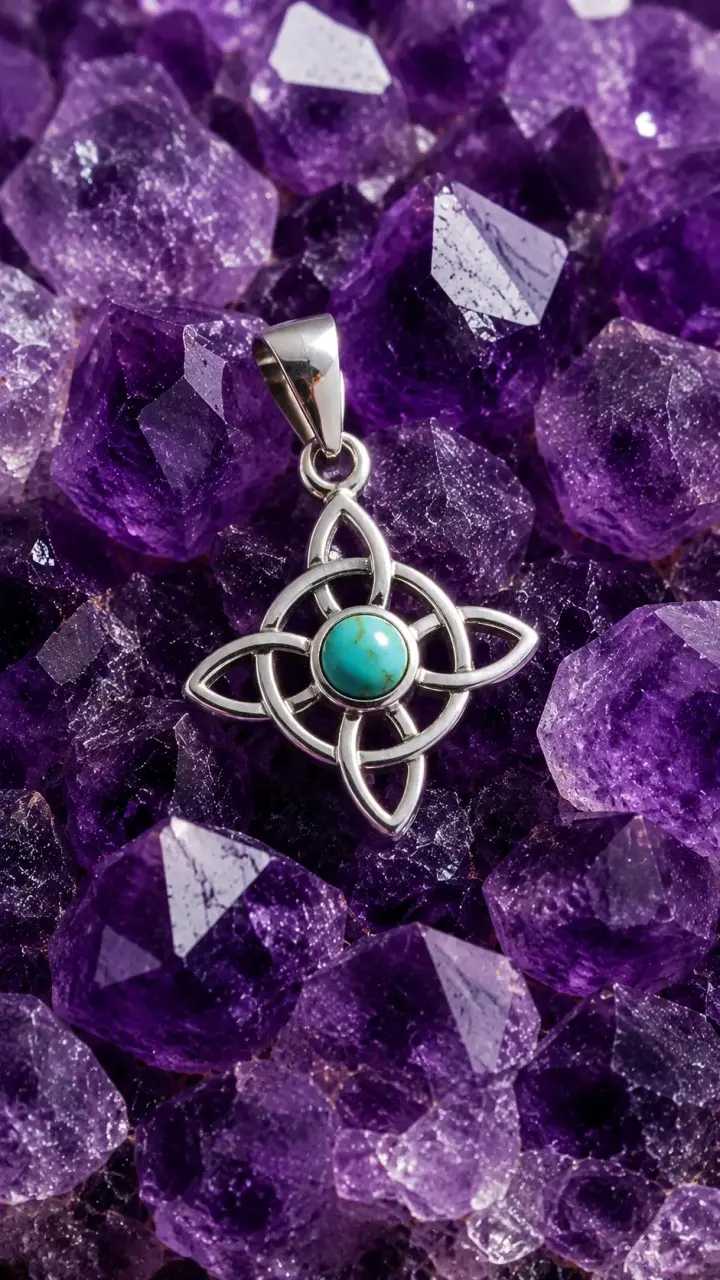Colgante de plata Nudo de Bruja con piedra turques