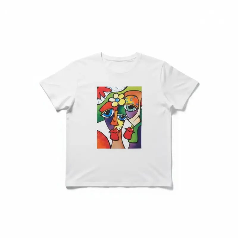 Polera Mujer Blanca Algodón Talla L Diseño Arte - 1