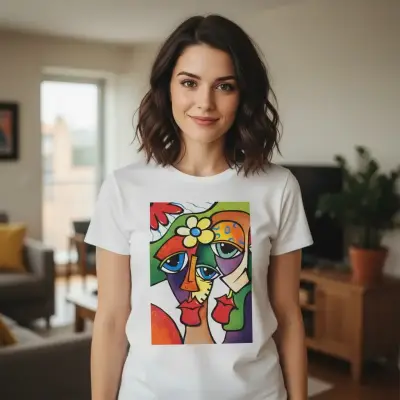 Polera Mujer Blanca Algodón Talla L Diseño Arte - miniatura 2