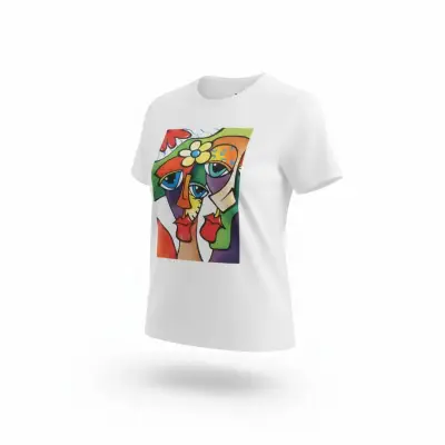 Polera Mujer Blanca Algodón Talla L Diseño Arte - miniatura 3