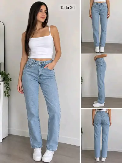 Jeans rectos de mezclilla azul talla 36 - miniatura 1
