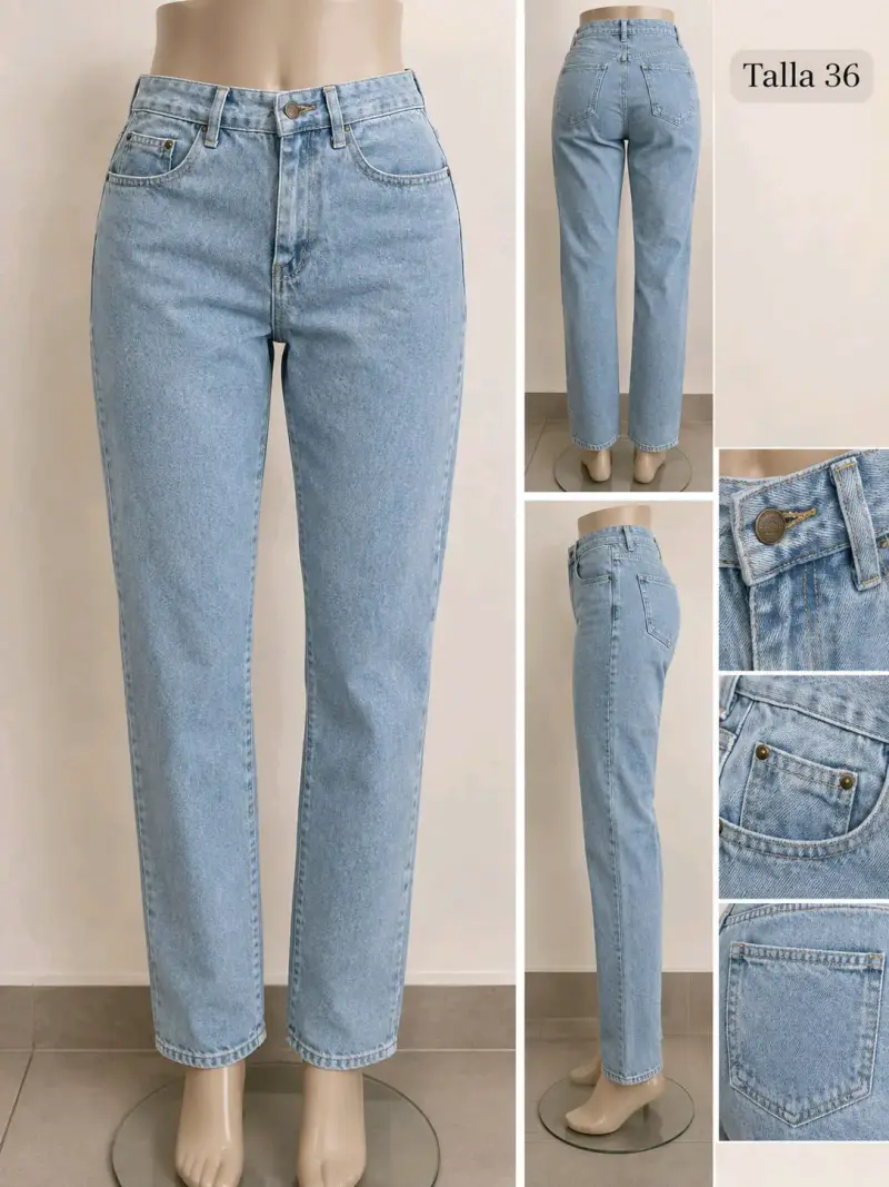 Jeans rectos de mezclilla azul talla 36 - 2