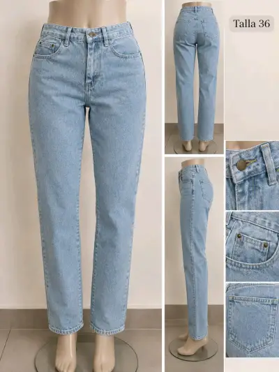 Jeans rectos de mezclilla azul talla 36 - miniatura 2