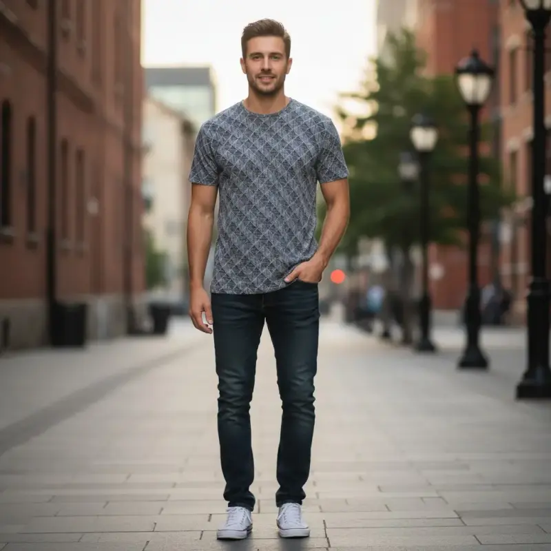 Polera Hombre Mosaico Gris Zara Man Talla M - 3