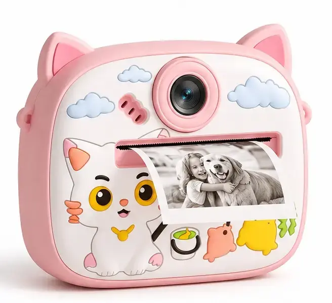 Cámara instantánea infantil rosa con diseño de gato - 1