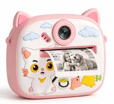 Cámara instantánea infantil rosa con diseño de gato - miniatura 1