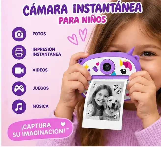 Cámara instantánea infantil rosa con diseño de gato - 2