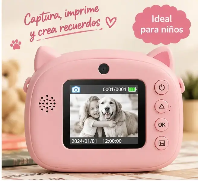 Cámara instantánea infantil rosa con diseño de gato - 3