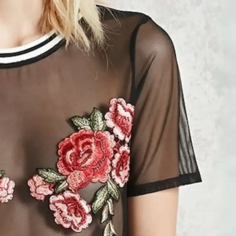 Polera Forever 21 Talla S Mesh Bordado Floral - 3