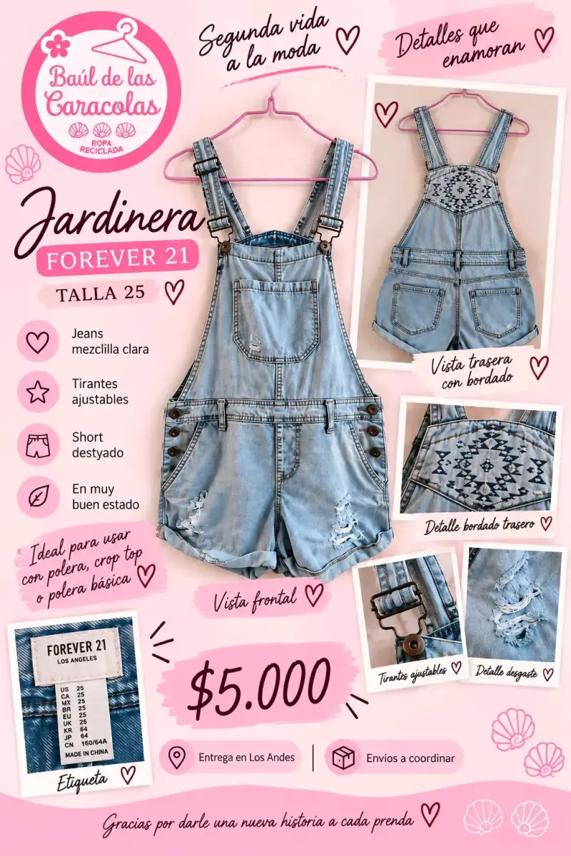 Jardinera de mezclilla clara Forever 21 talla 25