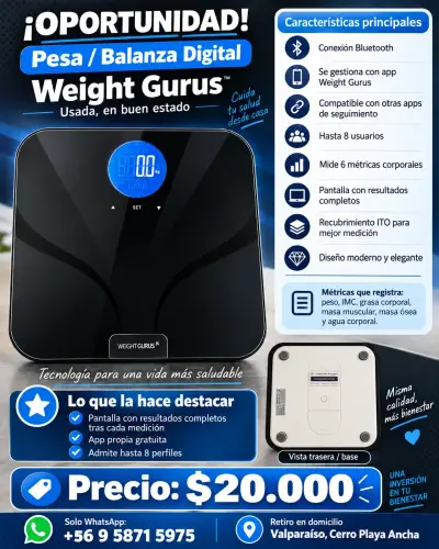 Balanza Digital Bluetooth Weight Gurus - miniatura 1