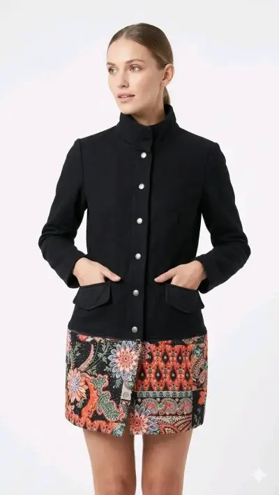 Chaqueta negra con botones y diseño floral - miniatura 1