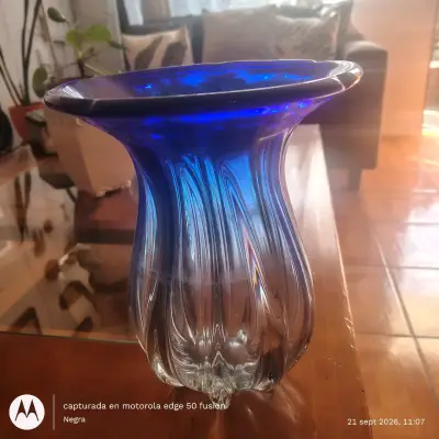 Florero de vidrio azul decorativo - miniatura 4