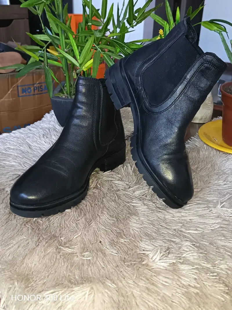 Botines de cuero negro para mujer - 2