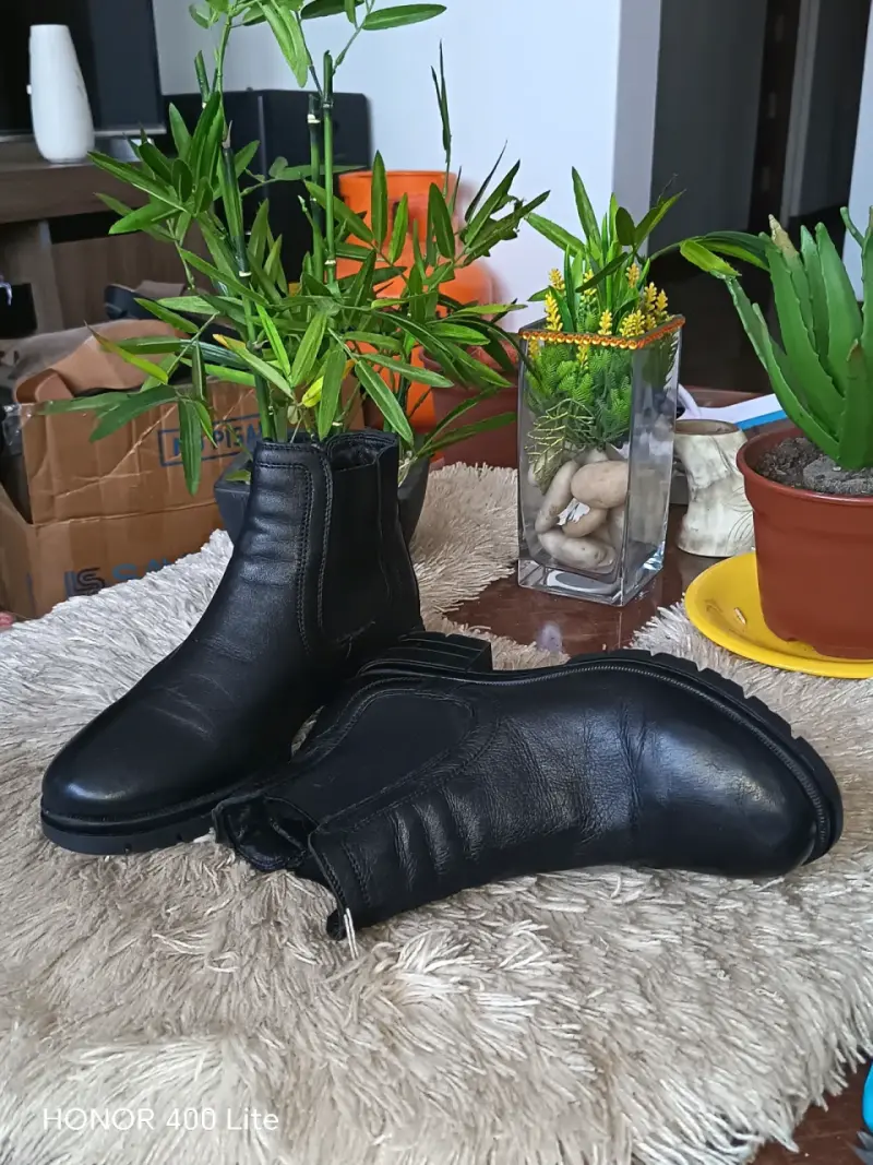 Botines de cuero negro para mujer - 4