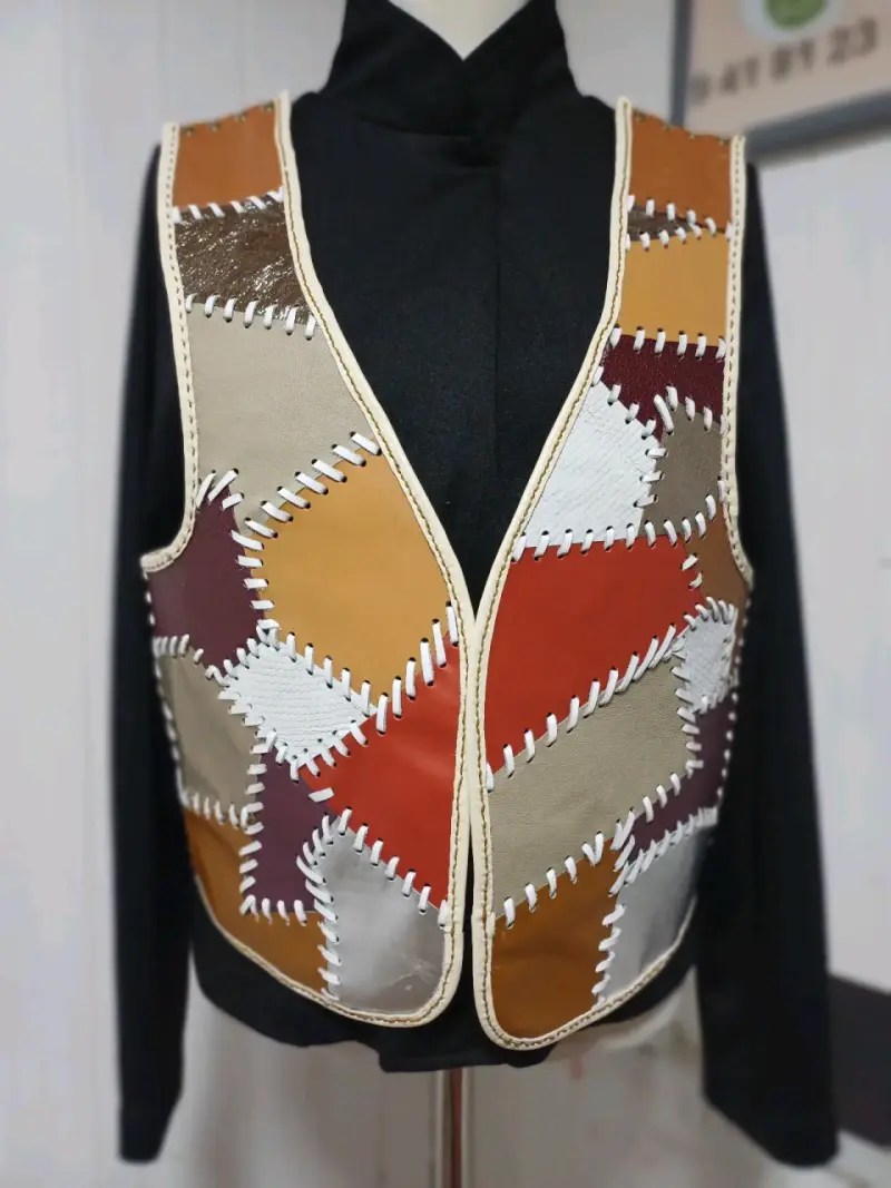 Chaleco de cuero patchwork multicolor - 1