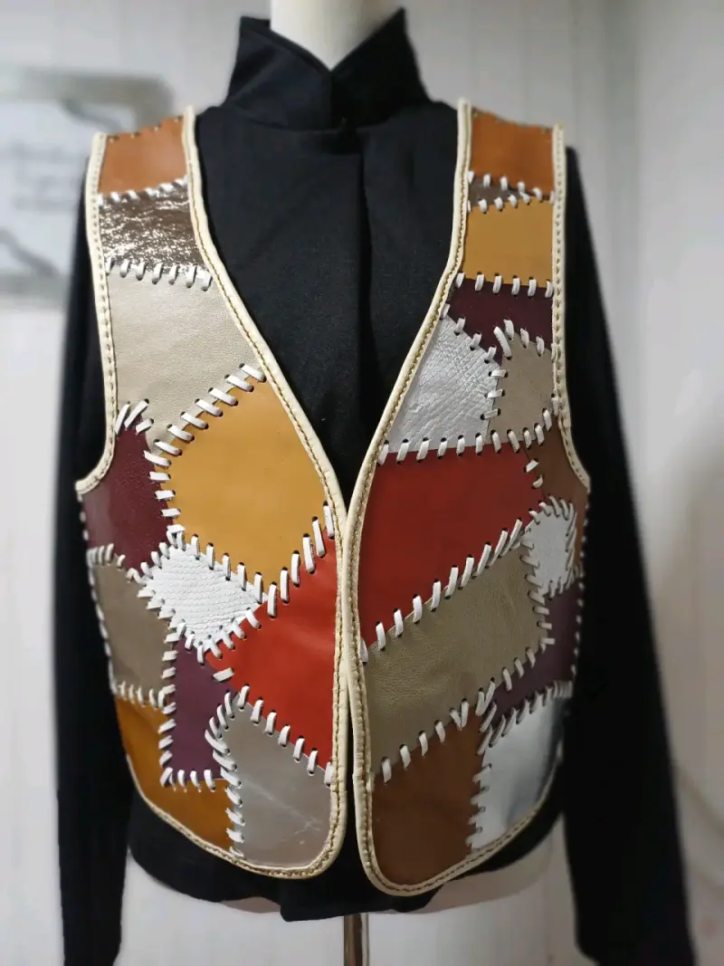 Chaleco de cuero patchwork multicolor - 2