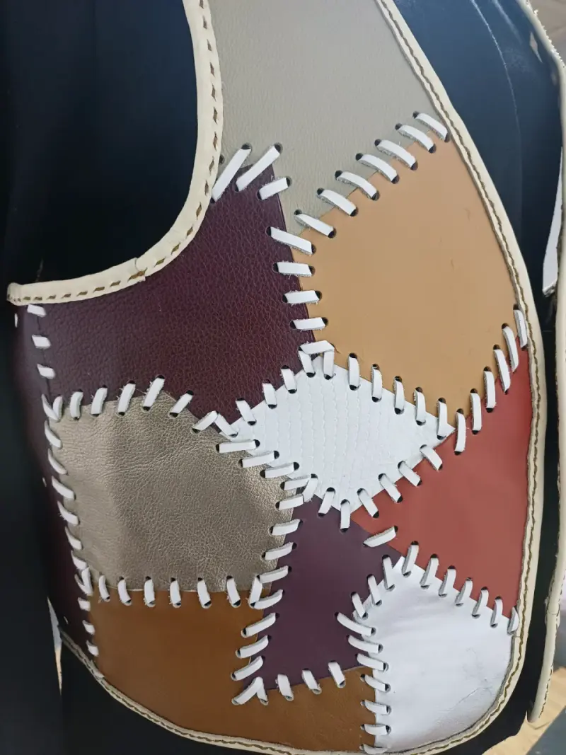 Chaleco de cuero patchwork multicolor - 3
