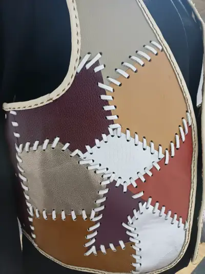 Chaleco de cuero patchwork multicolor - miniatura 3