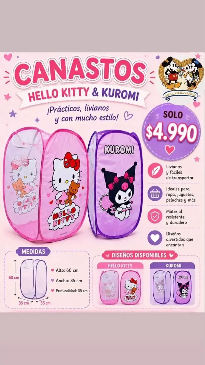 Canastos organizadores Hello Kitty y Kuromi - 1