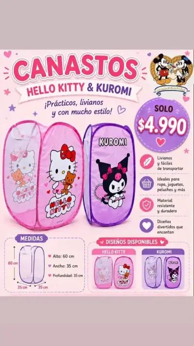 Canastos organizadores Hello Kitty y Kuromi - miniatura 1