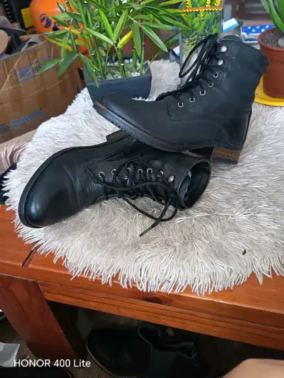 Botines de cuero negro con cordones - miniatura 3