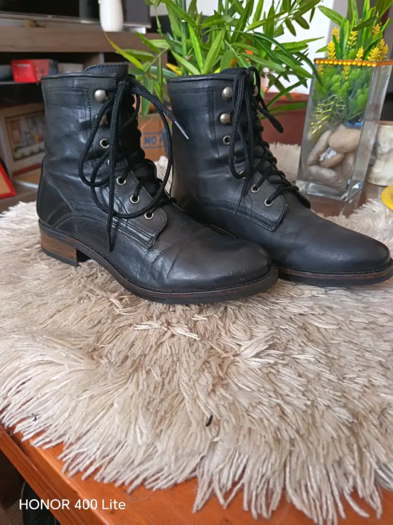 Botines de cuero negro con cordones - 6
