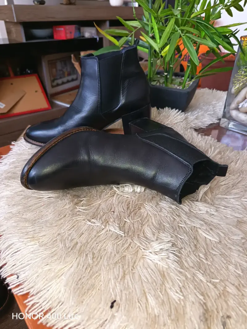 Botines de cuero negro para mujer - 1