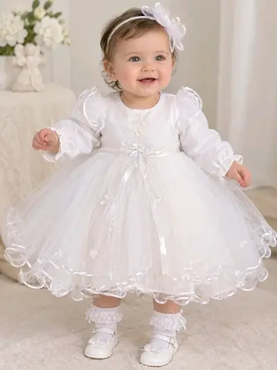 Vestido de bautizo para bebé en color blanco - miniatura 1