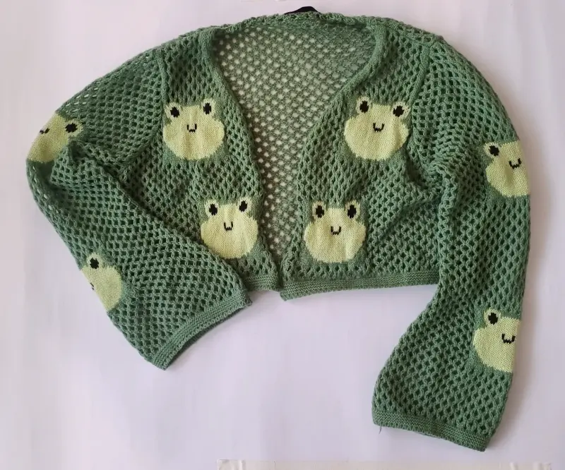 Cardigan tejido verde con diseño de ranas - 1