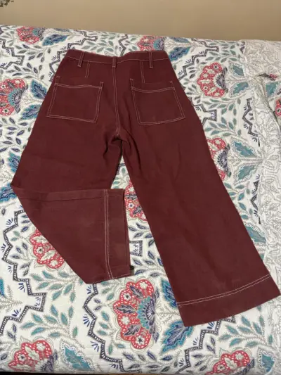 Pantalones anchos burdeos con bolsillos - miniatura 1