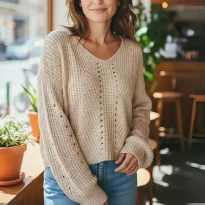Sweater University Club Beige Talla S Tejido - miniatura 5