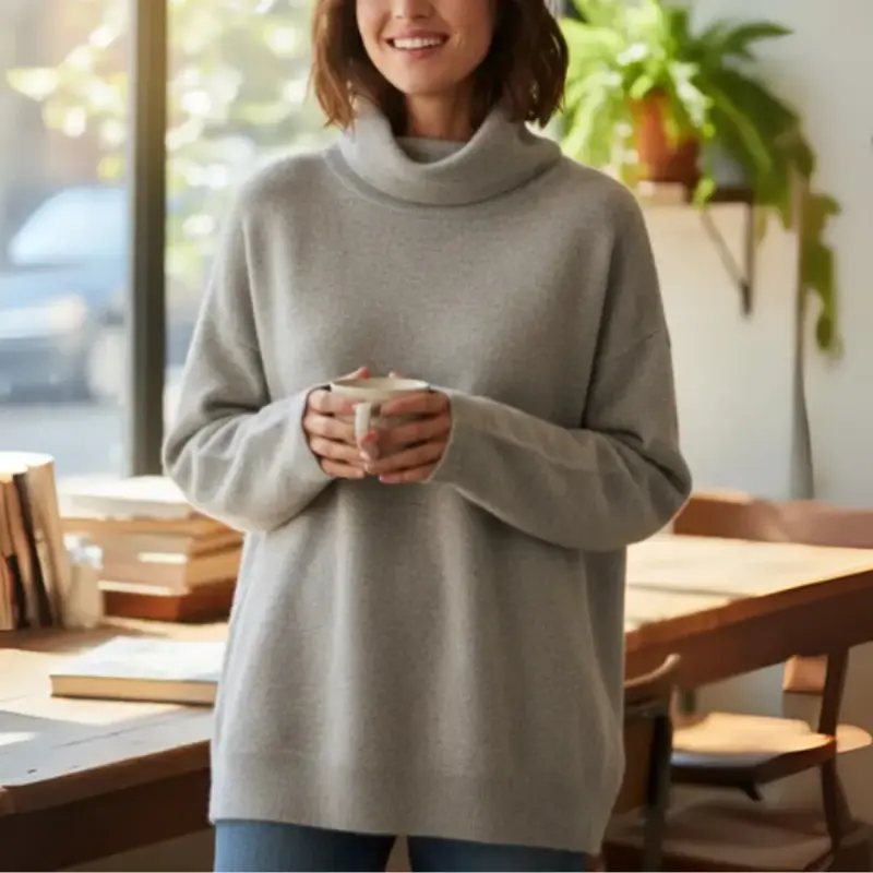 Sweater Damod Cuello Alto Beige Talla L/XL Tejido - 5