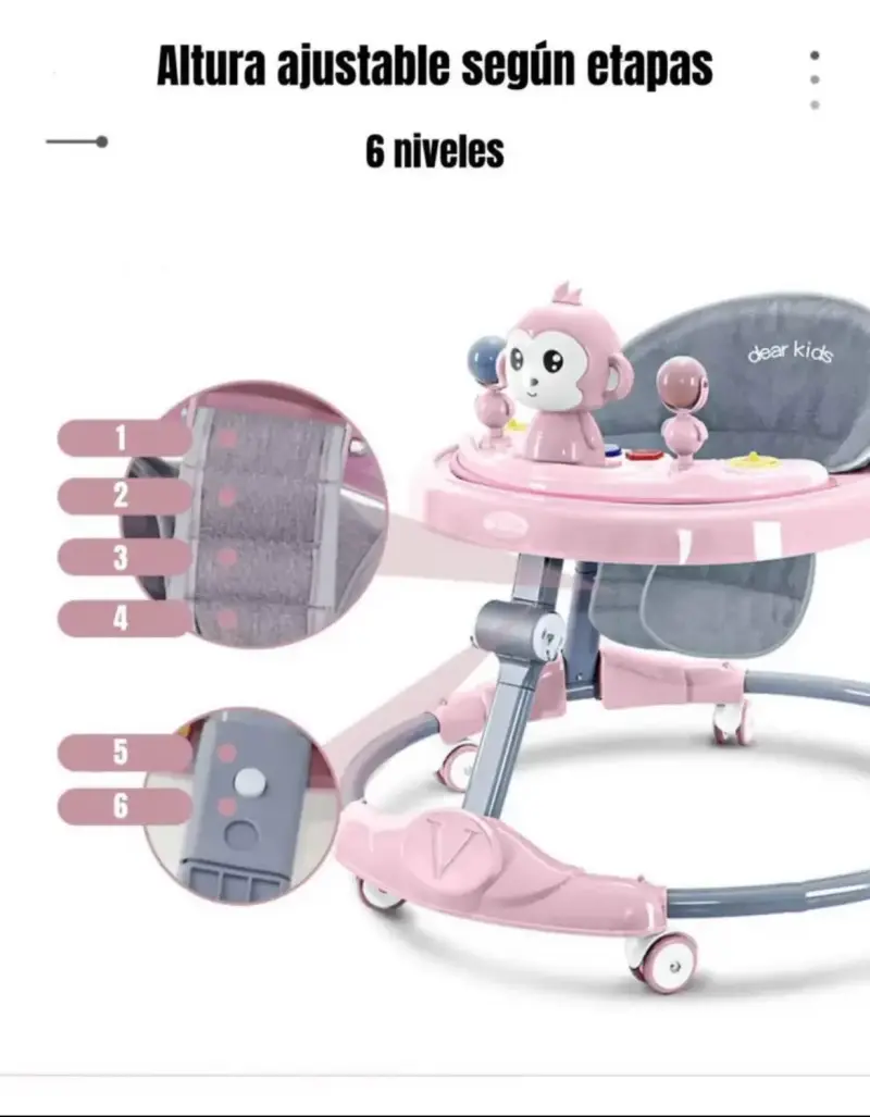Andador para bebé rosa con juguetes - 2