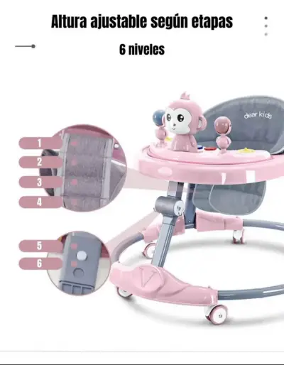 Andador para bebé rosa con juguetes - miniatura 2